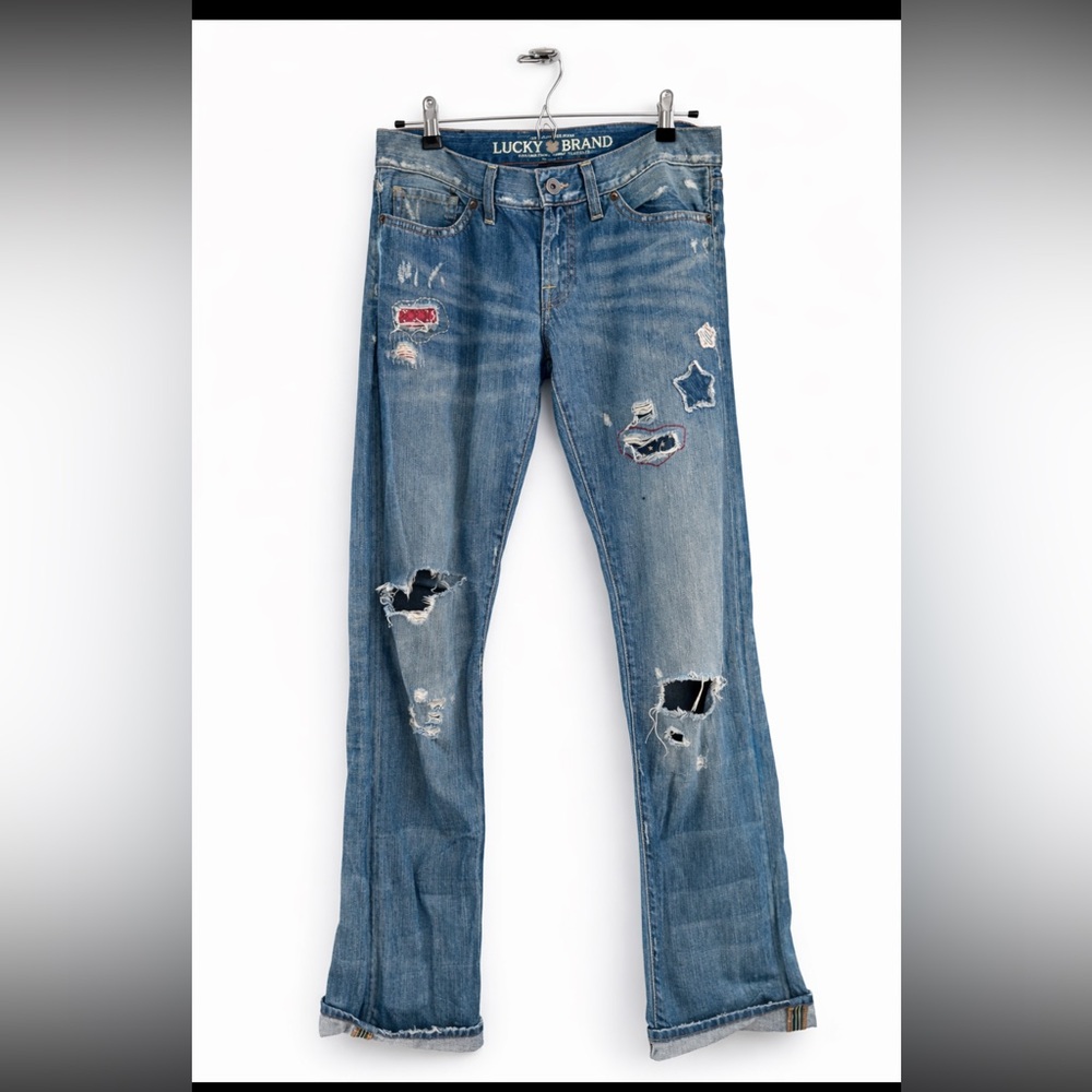 Lucky Brand Riley Distressed Patchwork Jeans - Picture 4 of 5